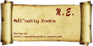Mándity Endre névjegykártya